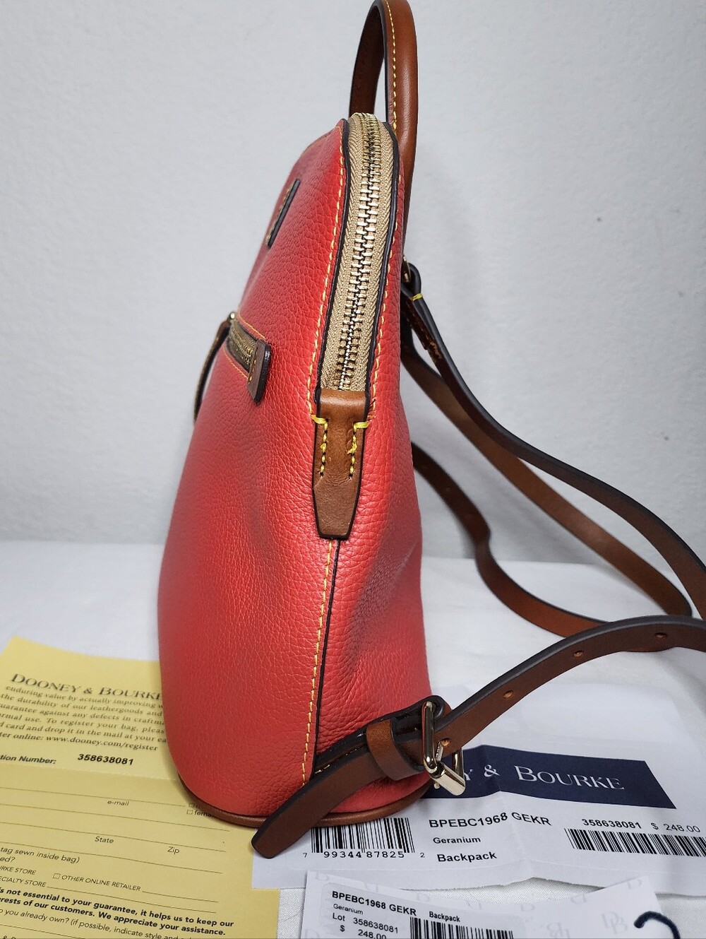 New Dooney & Bourke Small Pebble Leather Backpack in Coral Color - Picture 7 of 15